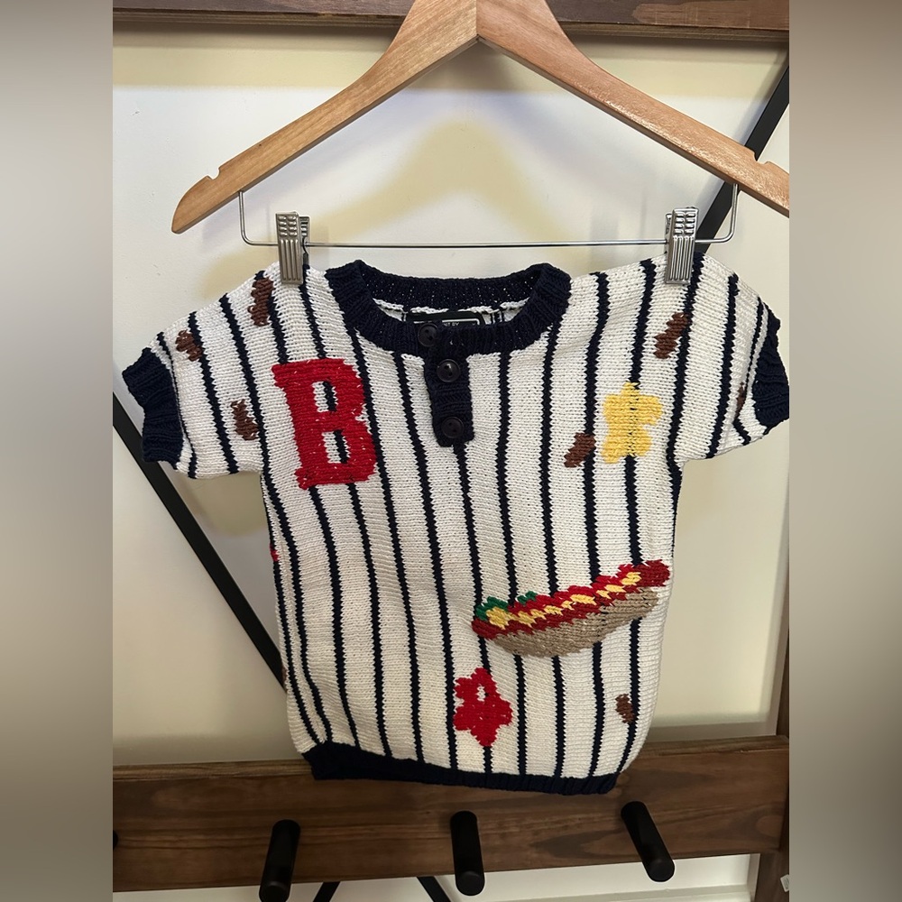 Vintage Berek Children’s Hand Knit Double Sided Baseball World Series Sweater